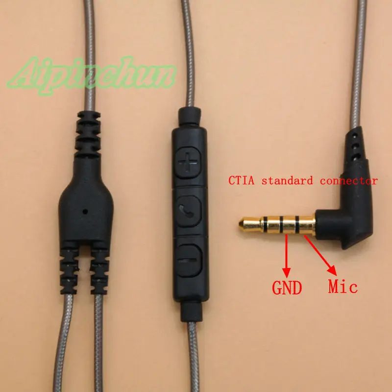 Aipinchun 3.5mm DIY Earphone Audio Cable with Mic Controller 126cm Repair Replacement Headphone Wire CTIA Standard Jack AA0203