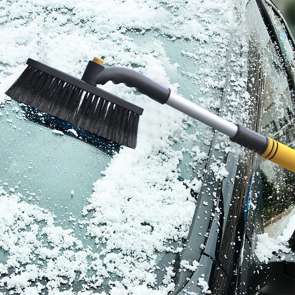 360° Pivoting Extendable Ice Scraper Snow Brush Detachable Snow Removal Tool with Foam Handle Brush Head Snow Scraper Car Supply