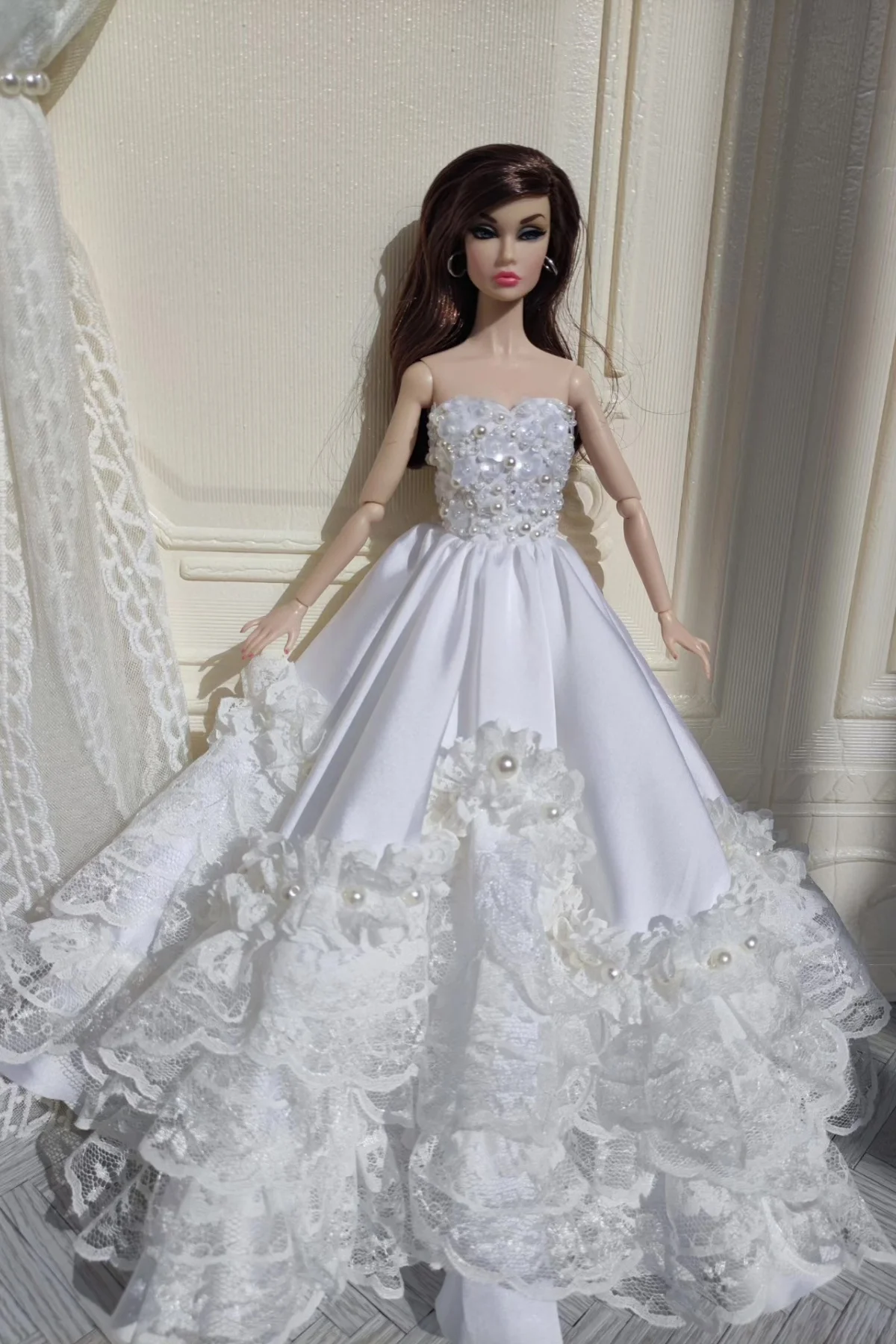 【Clothing Only】Handmade 1/6 White Pearl Strapless Wedding Dress For 12inchs bjd ob24/27 bedoll PP FR ST Supermodel Body