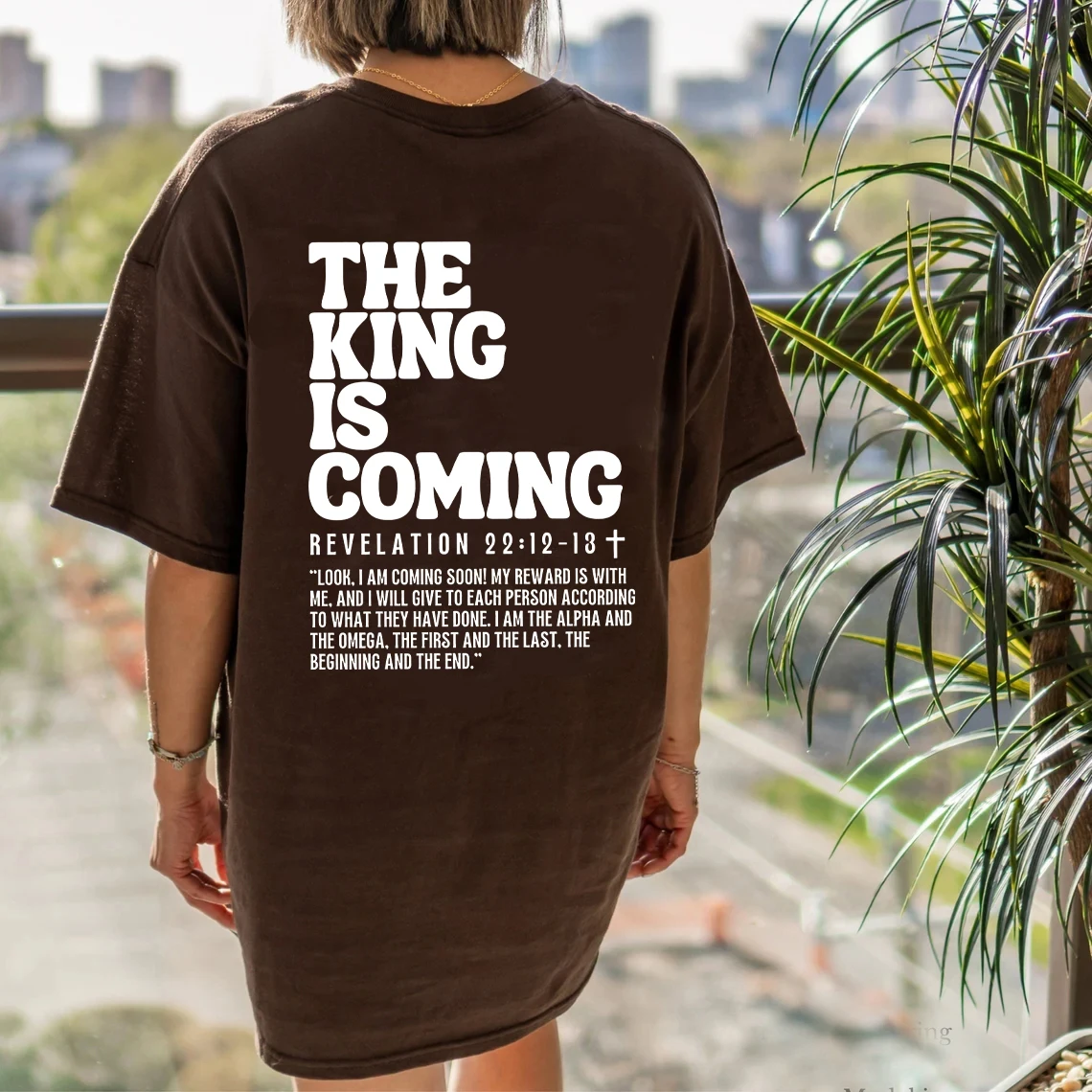 Jesus Is King The King Is Coming Oversized T-Shirt Christian Loose Tee Women Trendy Casual Cotton Aesthetic Top