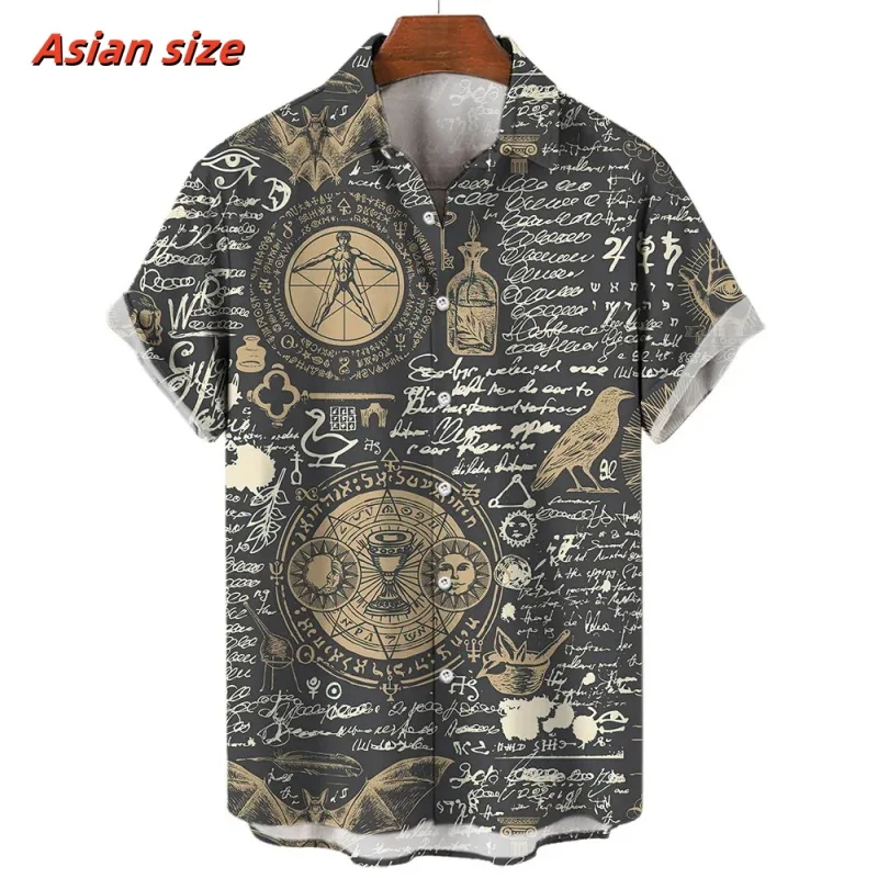 3D Printed Map Compass Aloha Shirt For Men Vintage Exquisite Pattern Blouse Summer Loose Short Sleeve Lapel Tops Hawaiian Shirts