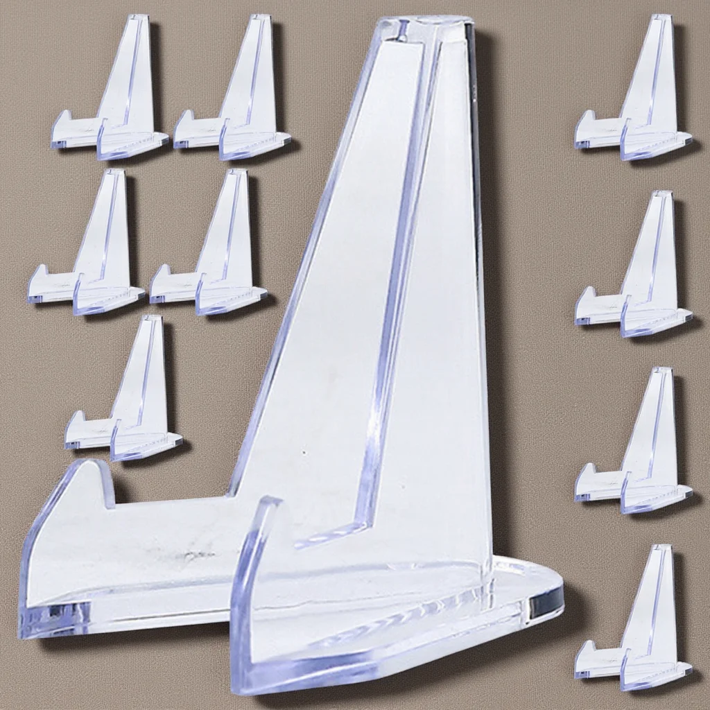 

10Pcs Acrylic Display Holder Transparent Plate Coin Card Easel with Large Base for Stable Display Mini Easel Plate Holder