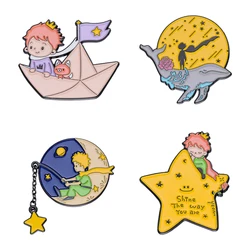 Cartoon Boy Fox Enamel Pins Custom Exoplaneta Sailing Star Moon rose Brooches Lapel Badges Jewelry Gift For Fans Friends