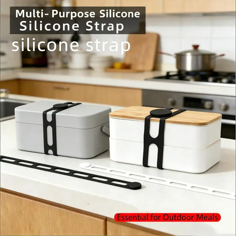 5Pcs Reusable Silicone Binding Strap Adjustable Lunch Box Lid Fixing Band Multi Purpose Elastic Strap For Kitchen Travel Outdoo