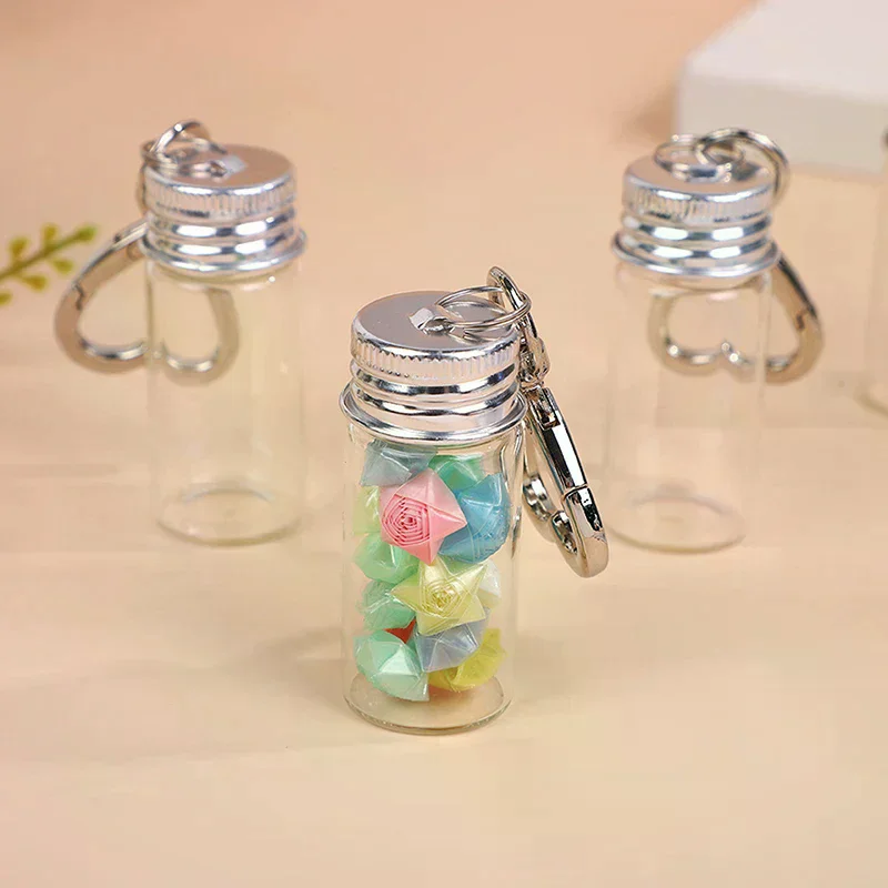 7/10ml Storage Bottle With Love Keychain Transparent Glass Bottles Aluminium Cap Empty Jars Liquid Containers Dispenser Decor