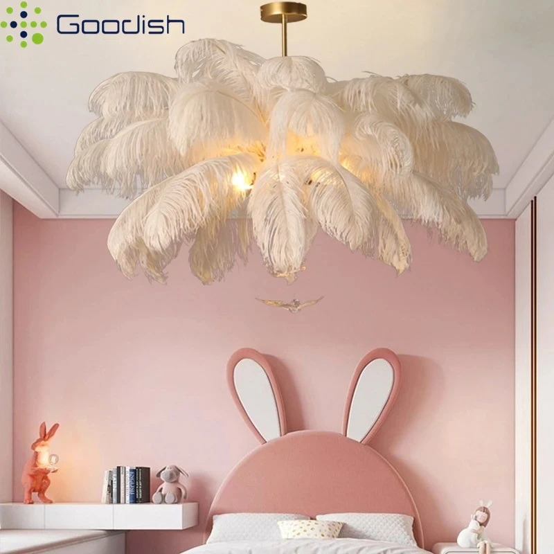 

Современная роскошная люстра в скандинавском стиле с белыми перьями страуса, светодиодная подвесная лампа, креативный светильник для гостиной, декоративное освещение для дома