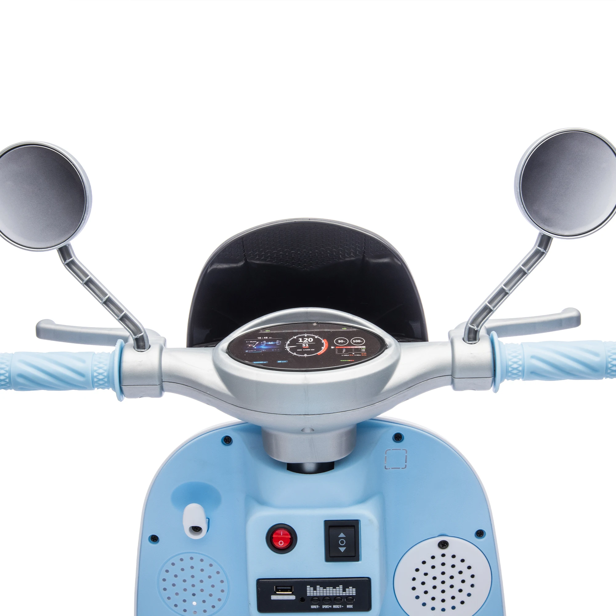 Passeio da motocicleta elétrica no brinquedo dobro dos miúdos com começo lento, jogador multi-function, caixa de armazenamento extragrande, crianças, 3-6 anos