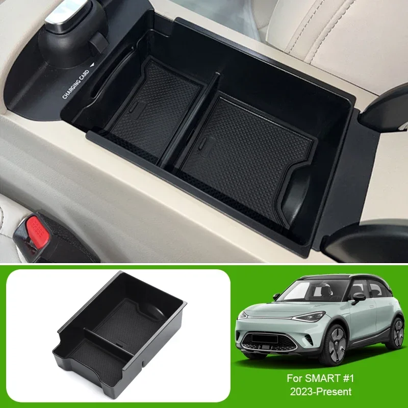 Car Side Door Organizer Below Console Cup Holder Armrest Compartment Tray For SMART #1 #3 #5 2023-Present Auto Cabin Accessory