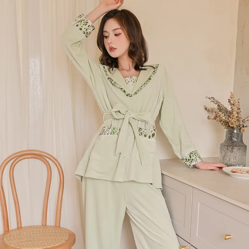 Fashion Thicken Double-sided Island Velvet Three-pieces  Women's Pajamas Sets Vintage Princess Sleepwear Autumn Winter