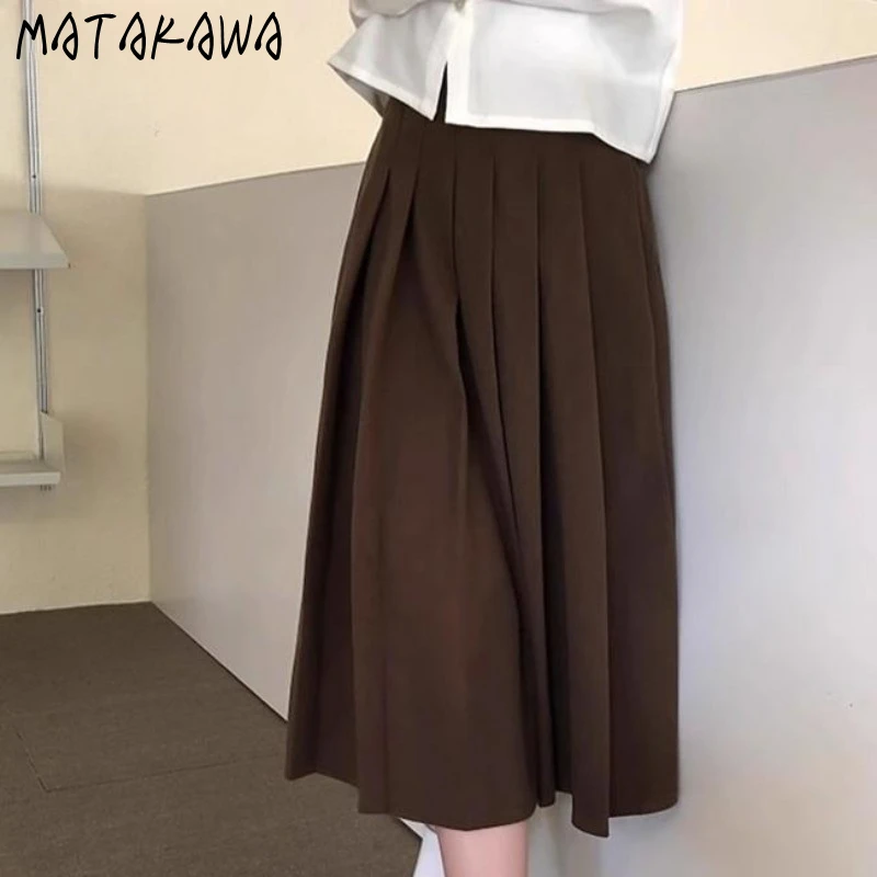 Matakawa Pleated Woolen Women Skirts Thick Warm Preppy Style Elegant Faldas Mujer Korean Fashion Sweet A-line Long Skirt