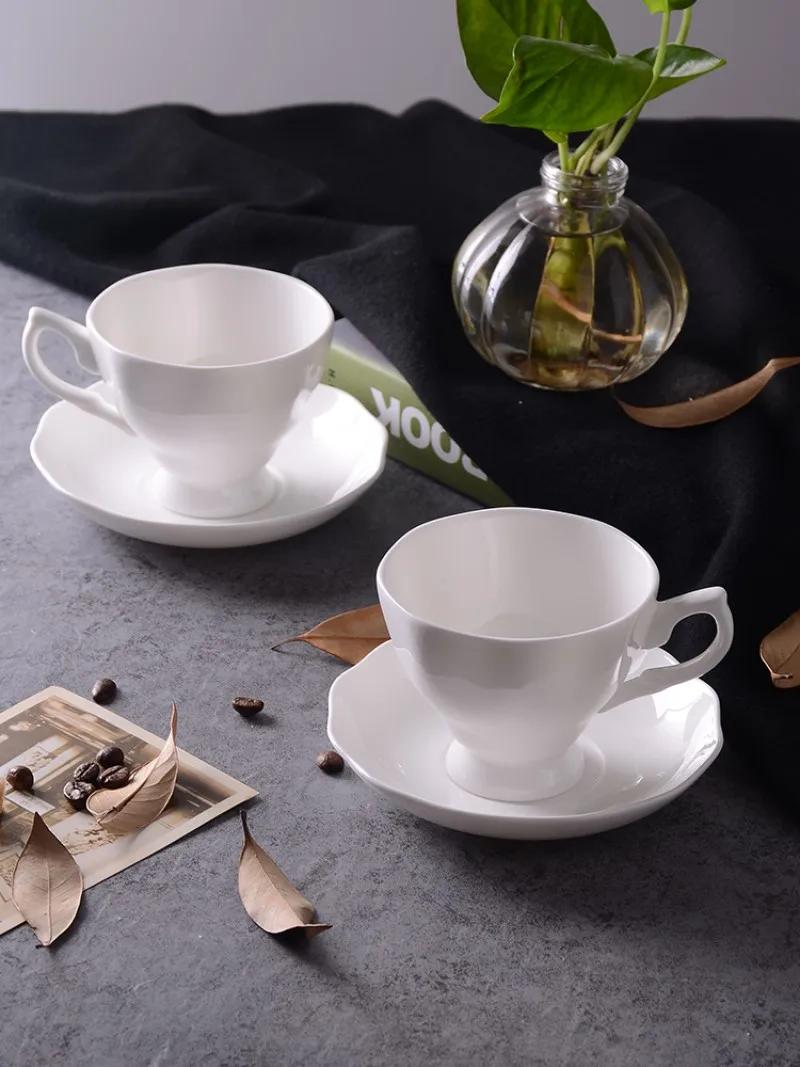 180ML, Plain White Ceramic Coffee Cup Set, Cafe Elegant Cofffee and Saucer, English Bone China Tea Cafeteira Espresso