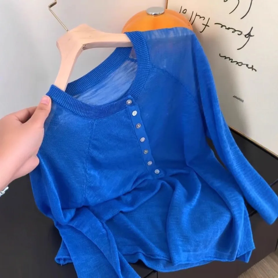 

2026 Solid Color Semi-open Neck Long-sleeved Sunscreen Blouse Women's Summer New Simple Versatile Thin Air-conditioning Shirt