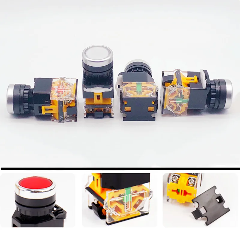 10 PCS,Button Switch,Momentary/Locking,Electrical Equipment,10A 110V-440VAC,1NO/1NC,No Light,LA38-11BN