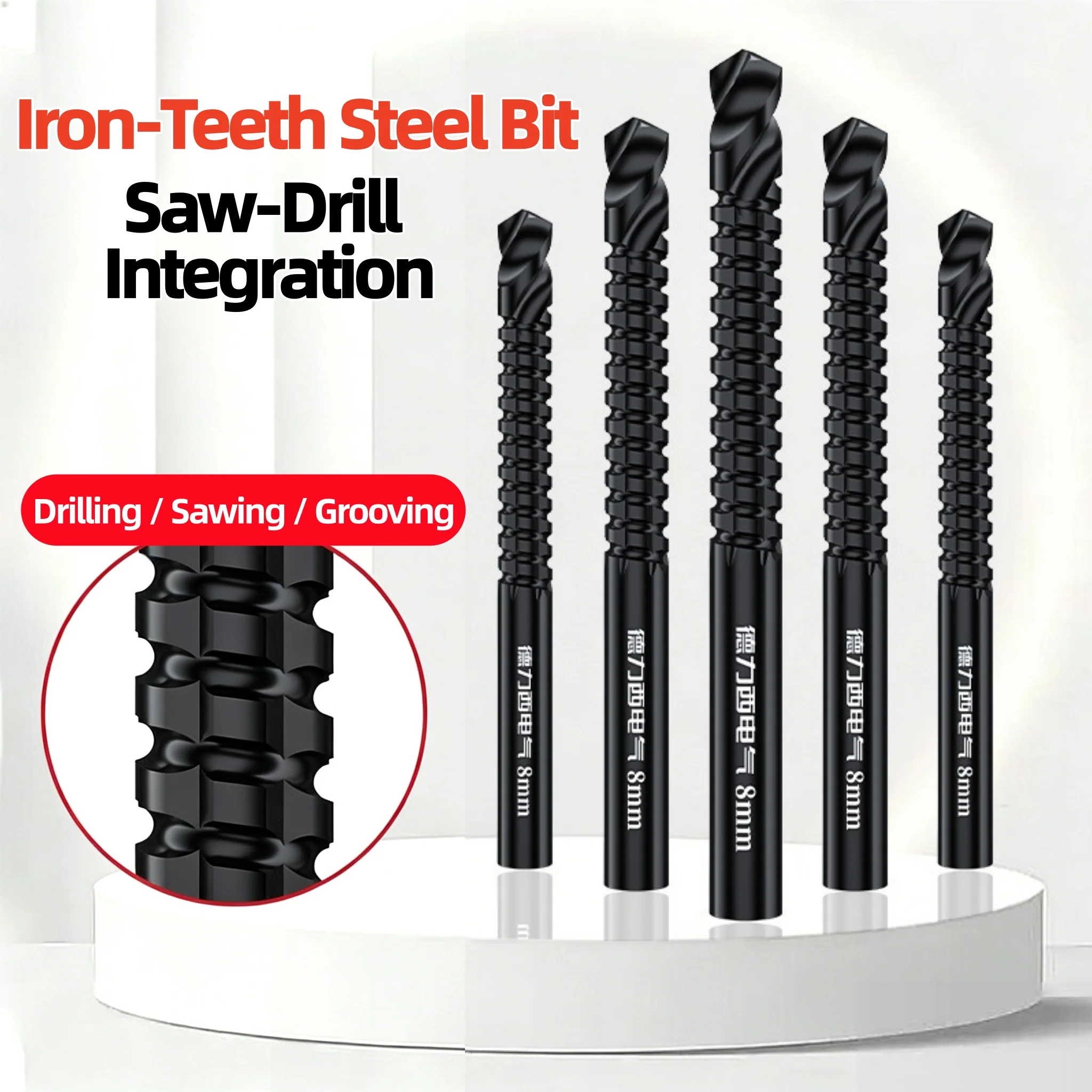 6Pcs HSS 3‑8mm Round Shank Serrated Saw Drill Bit Spiral Grooving Cutting Drill Bits For Wood Metal Plastic Drilling Hand Tools