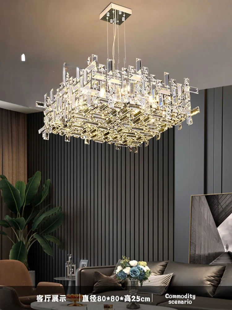 Light and luxurious design, postmodern high-end and atmospheric crystal chandelier, designer villa, luxurious living room, ,