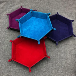 Rolling Folding Hexagon Dice Game Storage Tray Holder Double Sided Thick PU Leather&Velvet Dice Mat Office Supplies