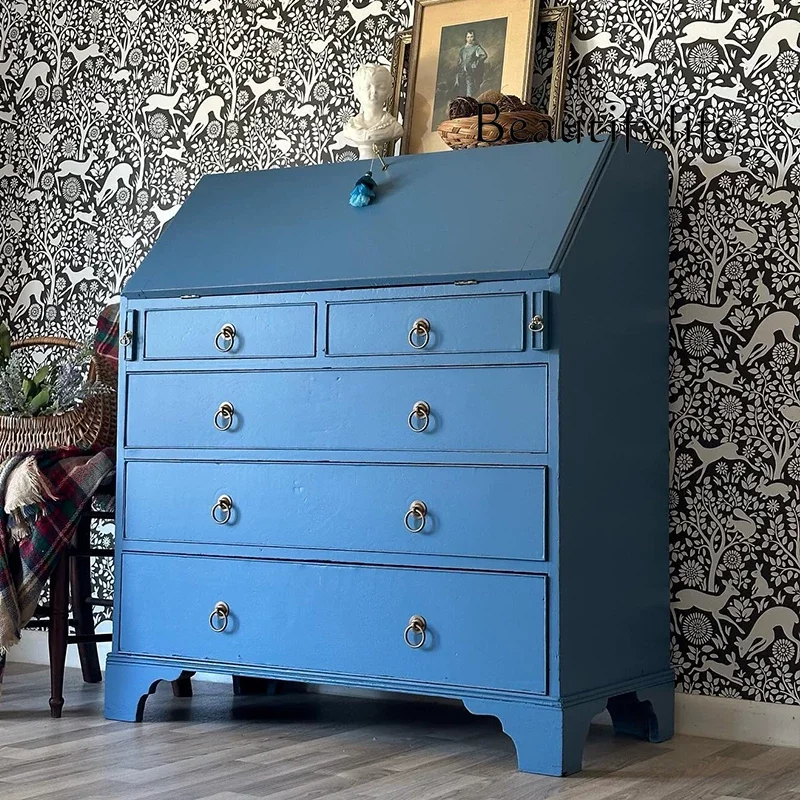 

Американский синий откидной комод из цельного дерева, комод, встроенный шкаф для хранения, модное хранилище у стены.