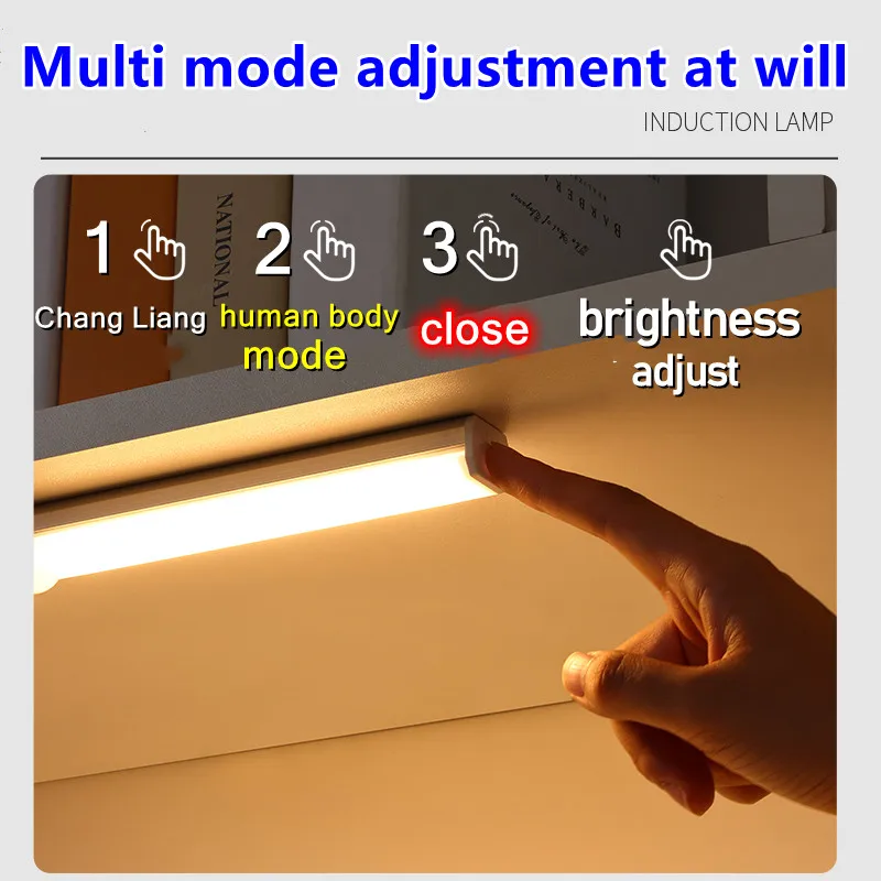 LED Night Light Kitchen Under Cabinet Lamp 22/32/52cm Rechargeable PIR Motion Sensor Closet Wardrobe Lamp Aluminum Night Light