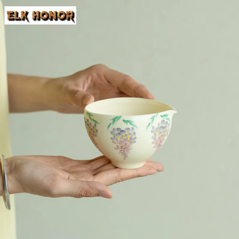 240ml Hand-painted Wisteria Cha Hai Boutique Powder Yin Tea Pitcher Justice Cup Beautiful Coffee Tea Divider Teaware Supplies