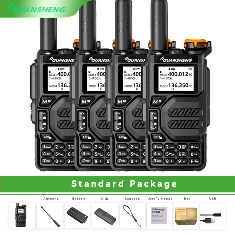 Quansheng Walkie Talkie UV-K5 4PC Air de longo alcance Dual-Band Rádio bidirecional 5W de alta potência portátil 200 canais FM Ham Rádio em dois