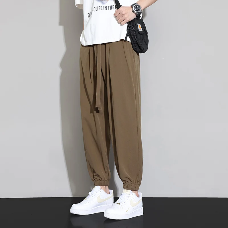 

Мужские летние тонкие прямые брюки свободного кроя, повседневные, больших размеров, с широкими штанинами, модные, для активного отдыха, универсальные...