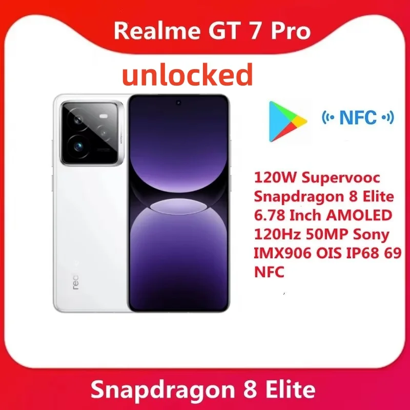 Unlocked Original Realme GT 7 Pro 6500mAh 120W Supervooc Snapdragon 8 Elite 6.78 Inch AMOLED 120Hz 50MP Sony IMX906 OIS IP68 69