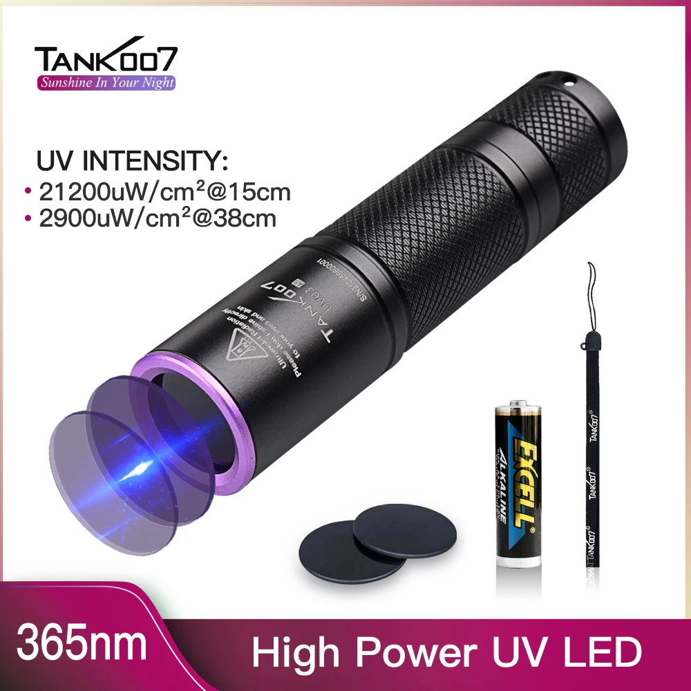 TANK007 고출력 UV 365nm LED 손전등 NDT EDC 휴대용 블랙라이트 강력한 토치 감지기, 개 소변 애완 동물 얼룩용