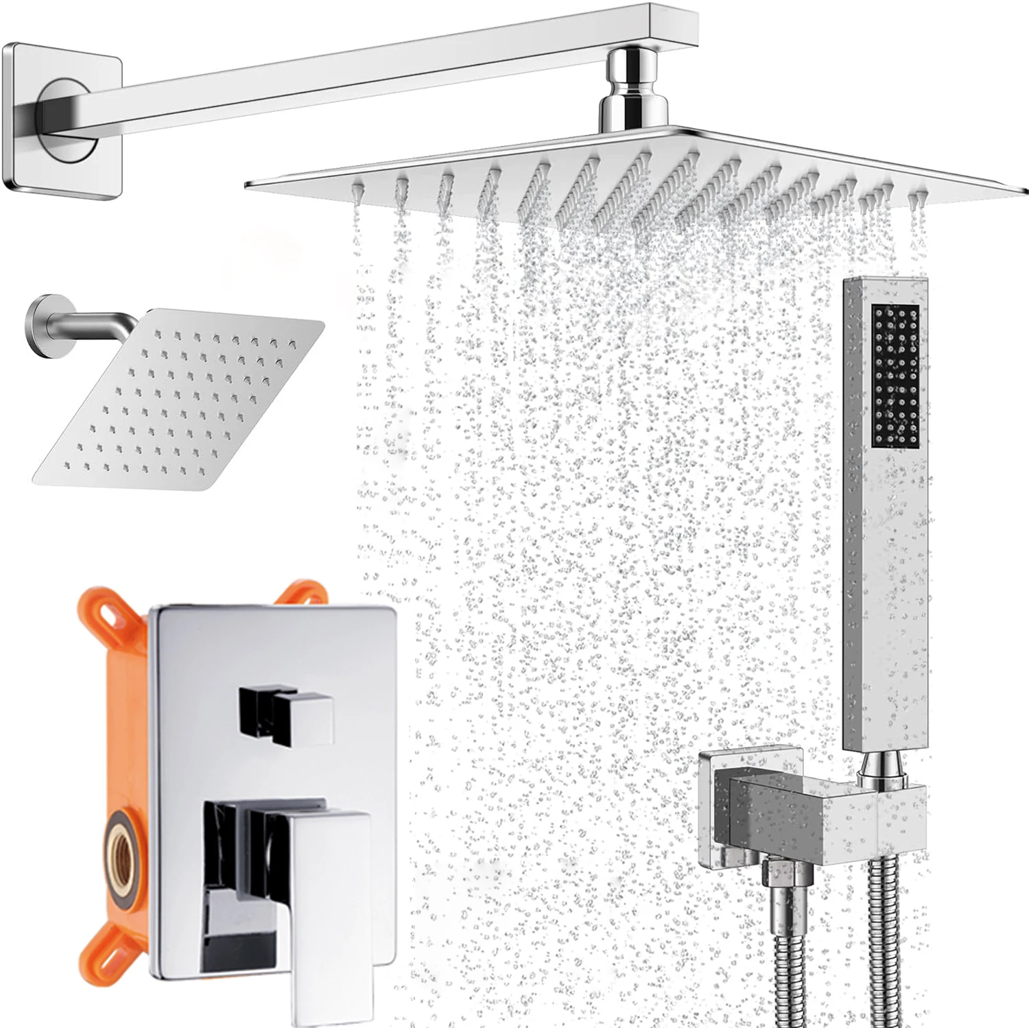 

Shower Faucet Set Ceiling Mount Shower System Rough-in Valve and Shower Trim Kit 12 Inch Shower Head Single Handheld Spray Squar