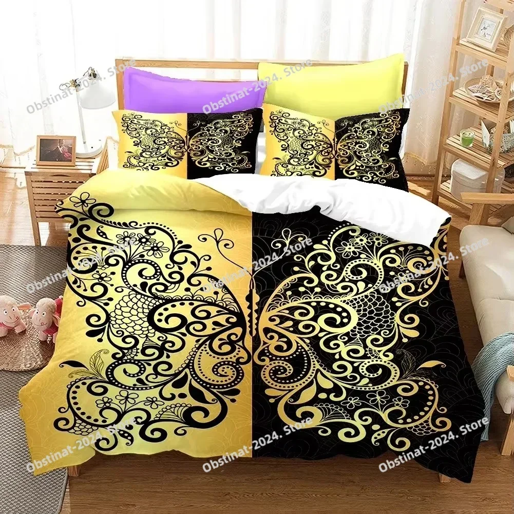 

Golden Butterfly Pretty Blue Butterfly Bedding Set Printed Comforter Quilt Duvet Cover Pillow Case 3 Pieces Sets Kids Adult Size