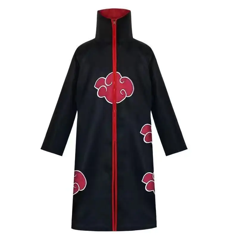 Disfraz de Cosplay de Naruto Akatsuki, Túnica Negra con Nubes Rojas, con Diadema, Anillo y Kunai, Conjunto Completo para Halloween, Atuendo de Anime