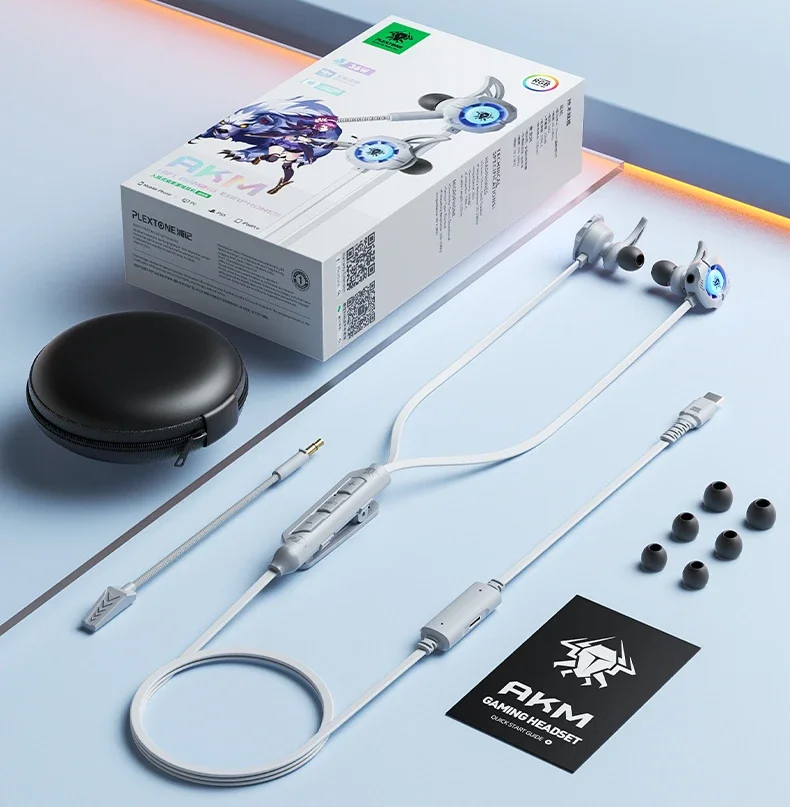 

PLEXTONE M762 AKM Professional Gaming Earphones,RGB Lighting In-ear Headphones,PD36W Rechargeable Gaming Headset,Long Microphone