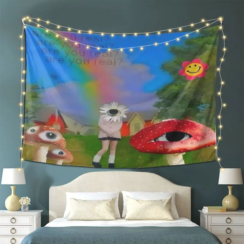 VIKAMA Psychedelic Surrealist Mushroom Tapestry, Abstract Aesthetic Wall Hanging for Bedrooms and Living Rooms, Home Decor