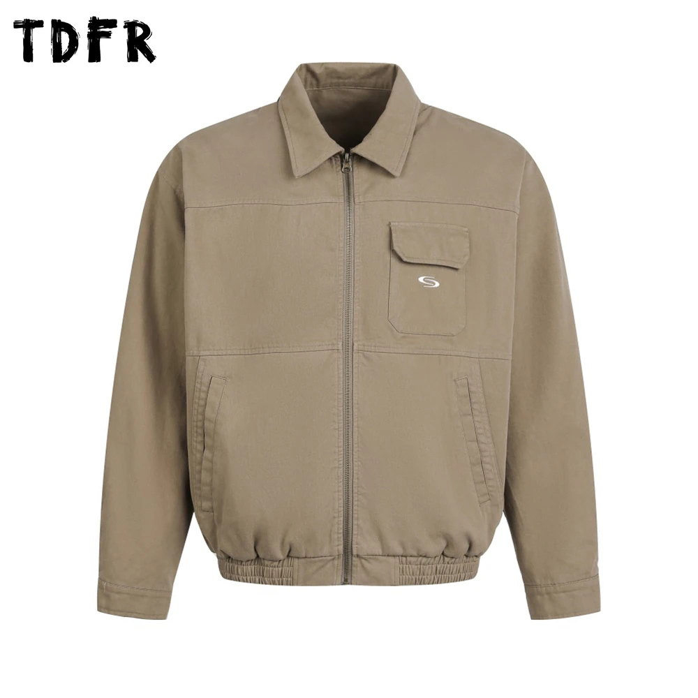 

Retro Spliced Cargo Jacket Mens Solid Color Autumn Loose Casual Long Sleeve Lapel Outerwear Man