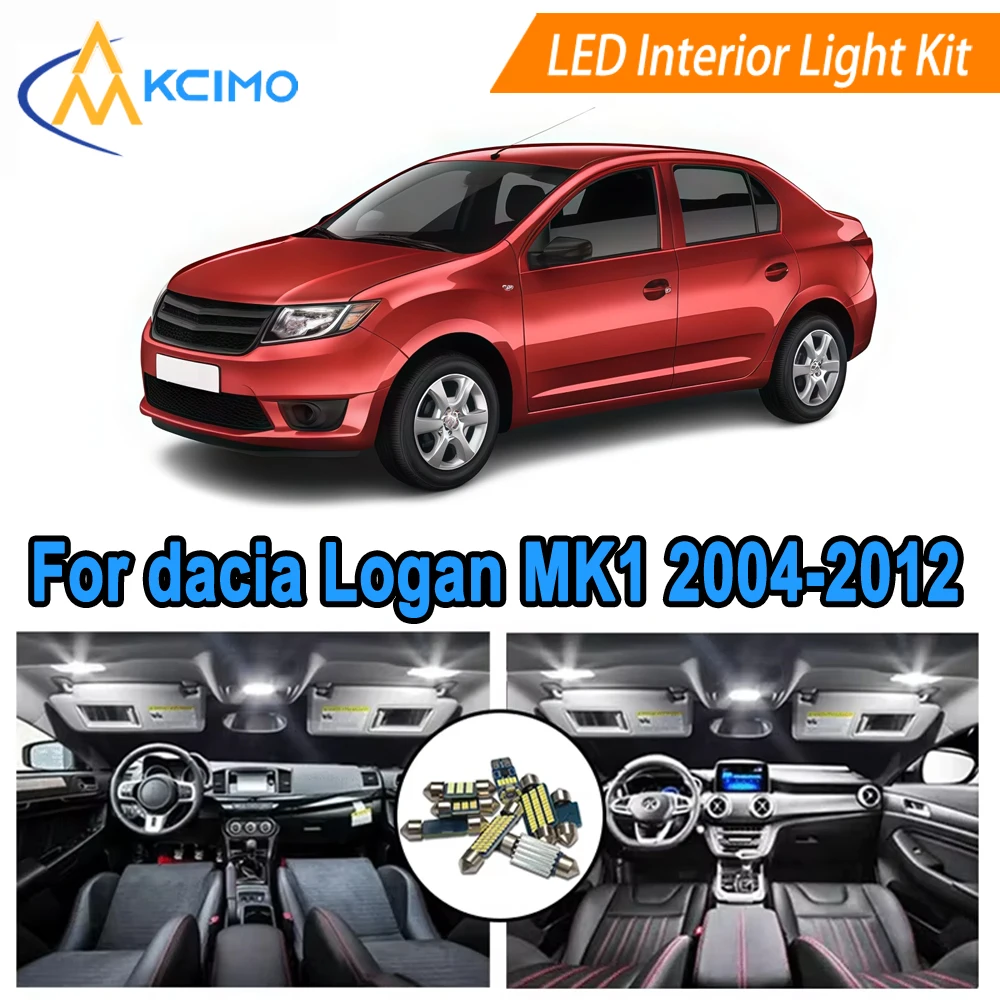 

LED Kit Interior Lights For dacia Logan MK1 (2004-2012) Dome Map Lights Bright White/ Blue Easy Fit Interior Bulb Set