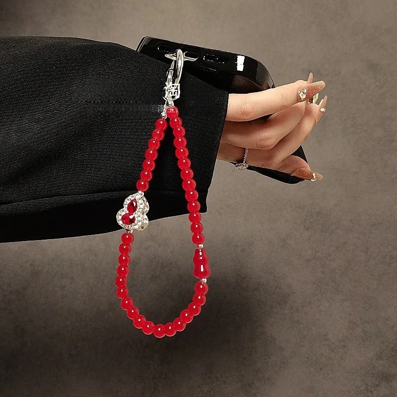 Retro Style Rhinestone Gourd Mobile Phone Chain Beaded Crystal Chinese Style Short Wrist Lanyard Fashion Accessory