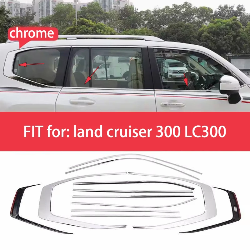 

FIT FOR Toyota land cruiser 300 LC300 Stainless steel Exterior Window Molding Strip Sill side Cover Trim Chrome
