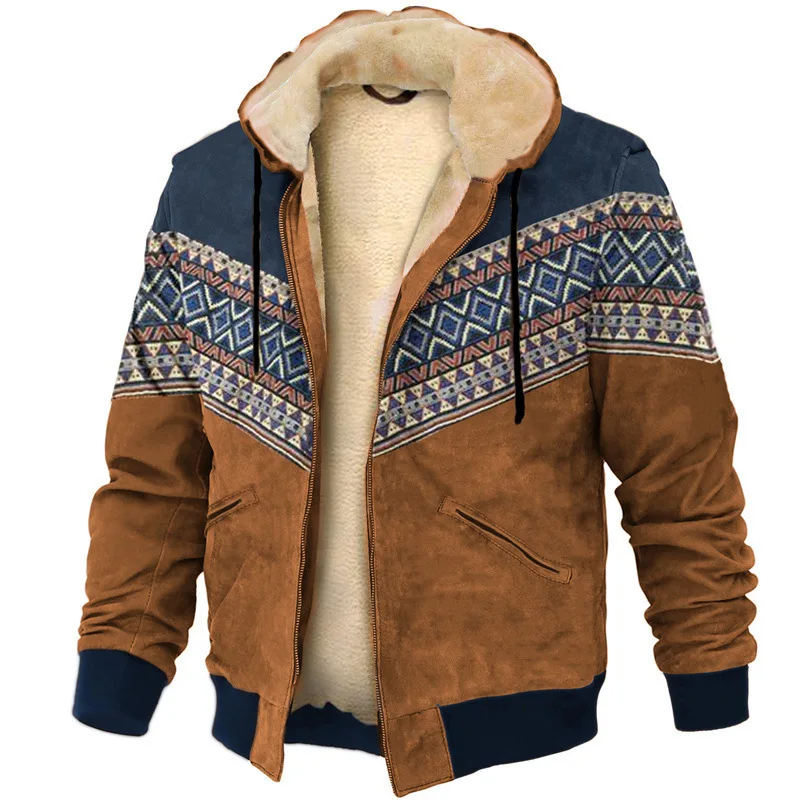 Hip Hop Tribal Ethnic style Multicolor 3D Printed Winter Hoodies Zipper Jacket outdoors Outerwear Men Fleece Jackets Warm Coats