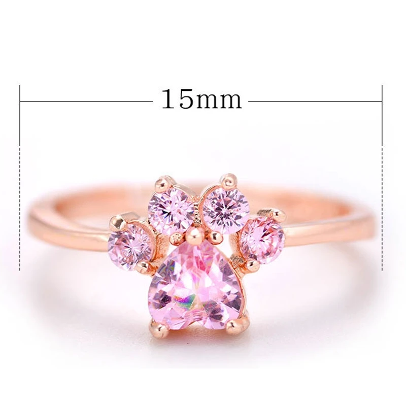 Cute Cartoon Opening Adjustable Cat Footprint Zircon Ring Female Electroplated Environmentally Friendly