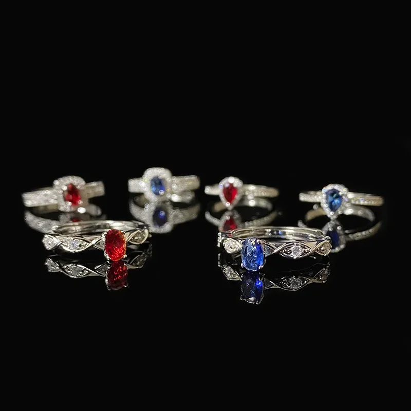 

MDL Moissanit1 style New Imitation Sapphire S925 Silver Plated Open End Ring Gold Plated Niche Zirconia Brilliant Fashion Ring