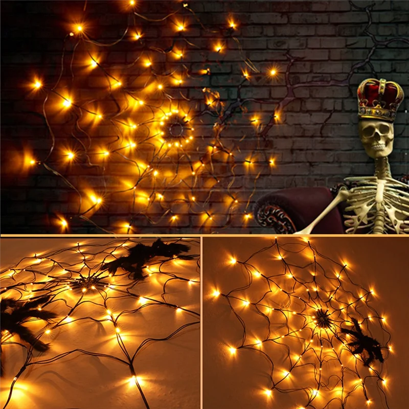 

AB46-Halloween Spider Web Lights USB 8 Modes Spider Web Wall Net Lights For Scary Halloween Decoration Garland