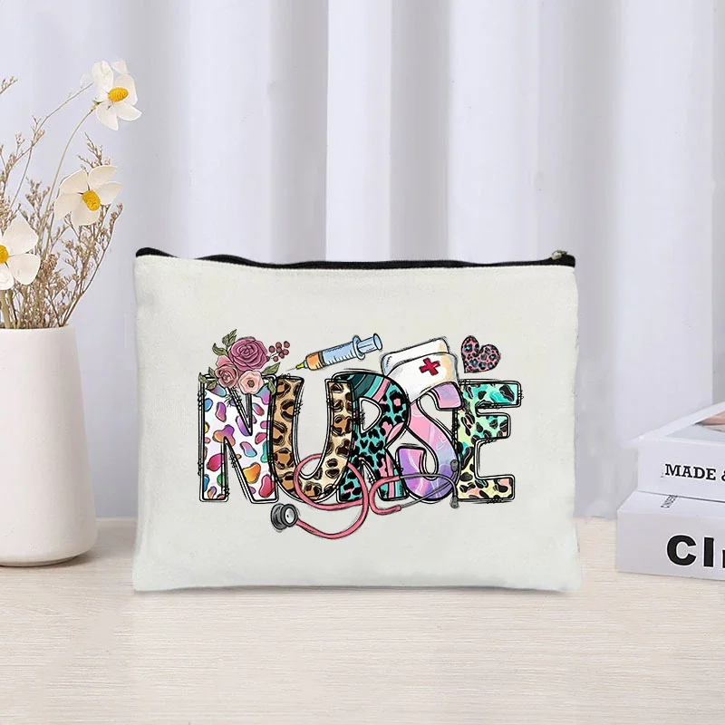 Nurse Life Theme Make up Bags for Women Cosmetic Perfume Change Organizer Eco Canvas Foldable Makeup Pouch Bag Purse Case