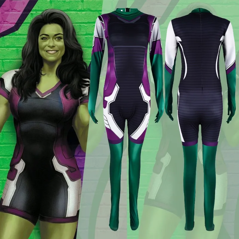 Marvel She-Hulk Cosplay Costume Superhero Jennifer Susan Cos Jumpsuit Halloween Carnival Role Play Party Zentai Adult Kids