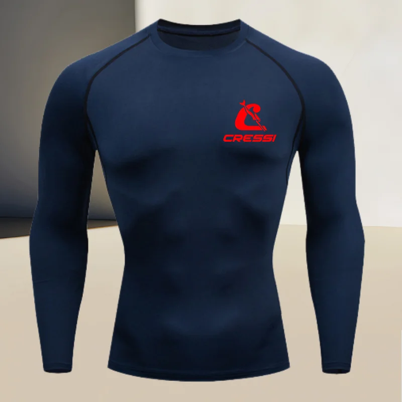 Men's round neck long sleeved, gym workout compression quick drying base shirt, made of high elasticity and breathable fabric view 3