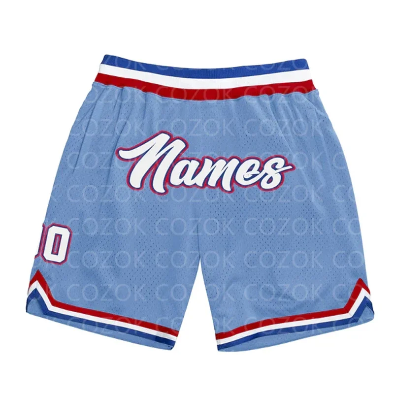 Custom light blue red Authentic Basketball Shorts 3D Printed Men Shorts Your Name Mumber Quick Drying Beach Shorts