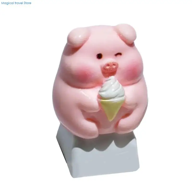 N2UB Handmade Pink Cartoon Piggy Keycap Crossed Stem for Mechanical Keyboards Keytop