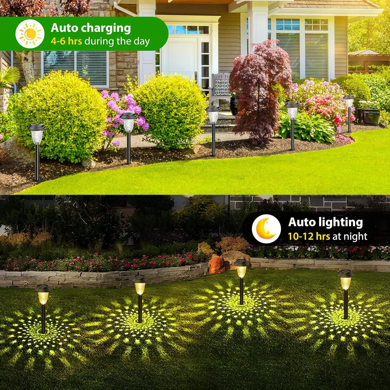 2/8/10Pack Solar Pathway Lights, RGB/Warm White Color Changing, Outdoor Garden/Backyard/Lawn/ LED Decor