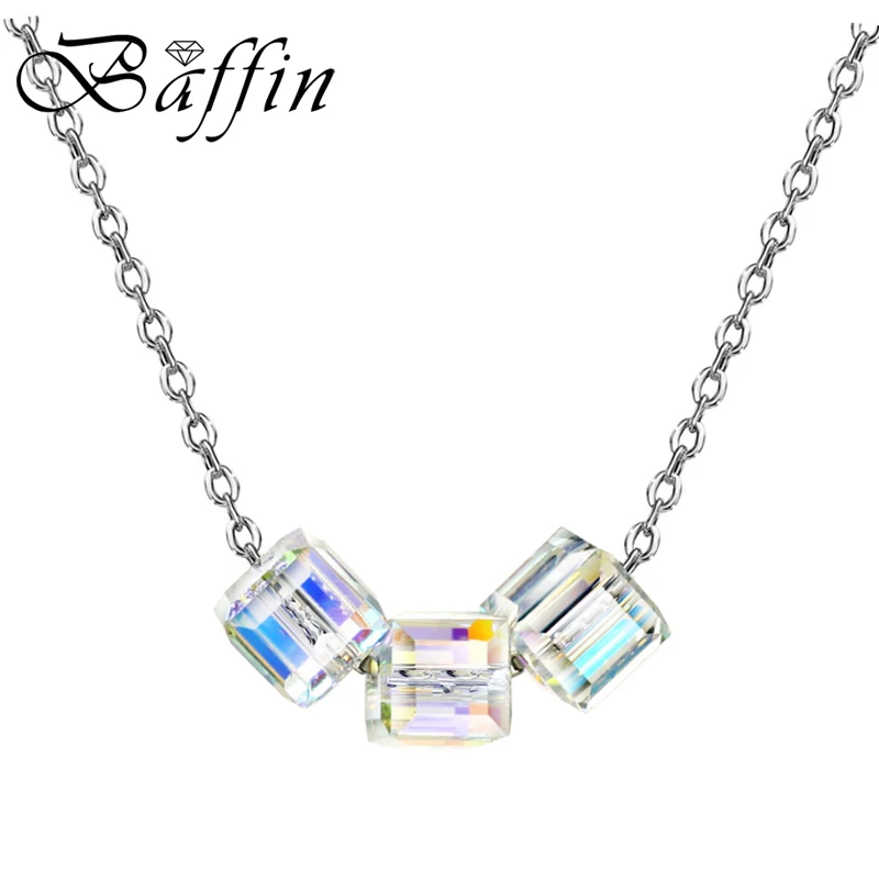 Square Shape Crystals From Austria Beads Pendant Necklaces Gold Silver Color Chain Collares For Women Simple Fashion Jewelry