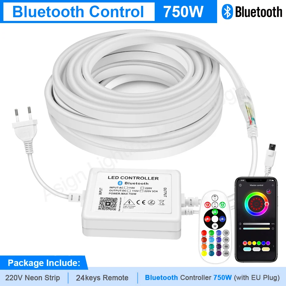 Tuya WiFi LED-neonstrip RGB-striplicht 220 V EU Waterdicht IP67 Flexibele tape 1-100 m LED-neonbord 5050 Afstandsbediening Bluetooth APP