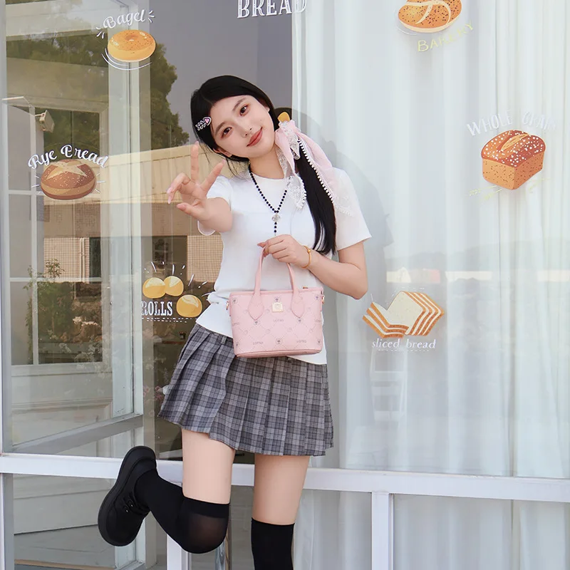 

Genuine Disney Purses And Handbags Original Case Strawberry Bear Print Series Small Tote Bag Women's Fashion Shoulder Handbag 30