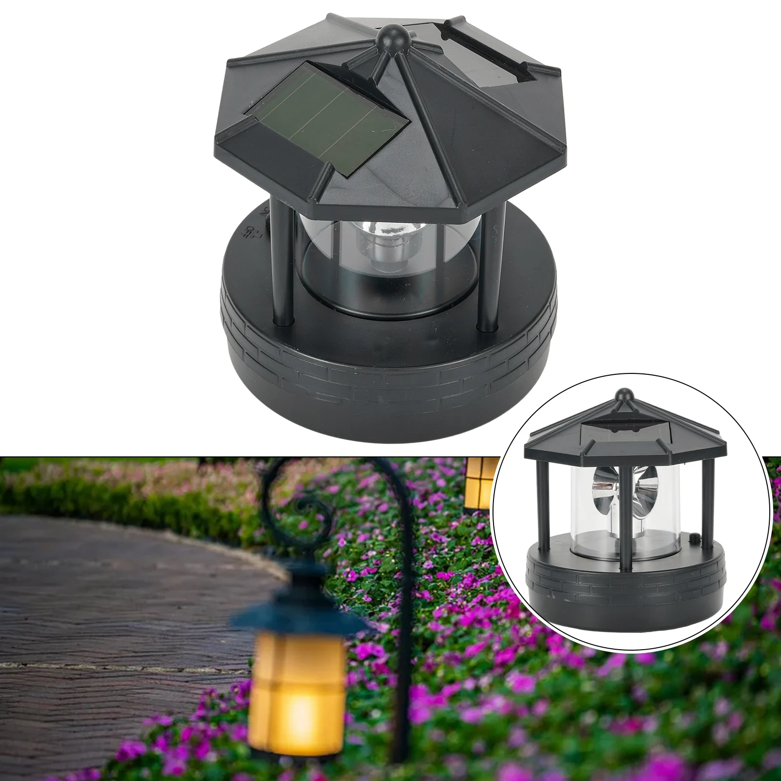 Solar Rotating Lighthouse 360-degree Landscape LED Light Garden Lawn Lamp Outdoor Garden Waterproof Street Lamp Household Decor